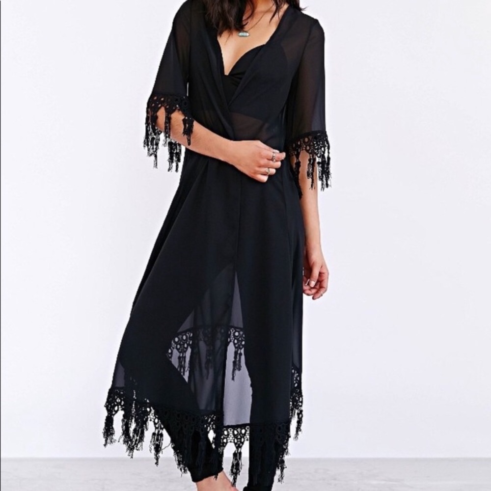 For love and lemons black sheer crochet duster.